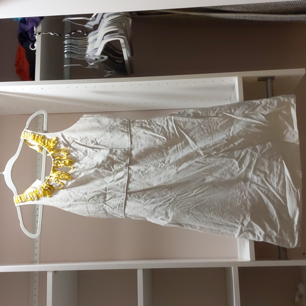 JCrew Summer Dress with Pockets and Tie Back Light Gray with Yellow accents